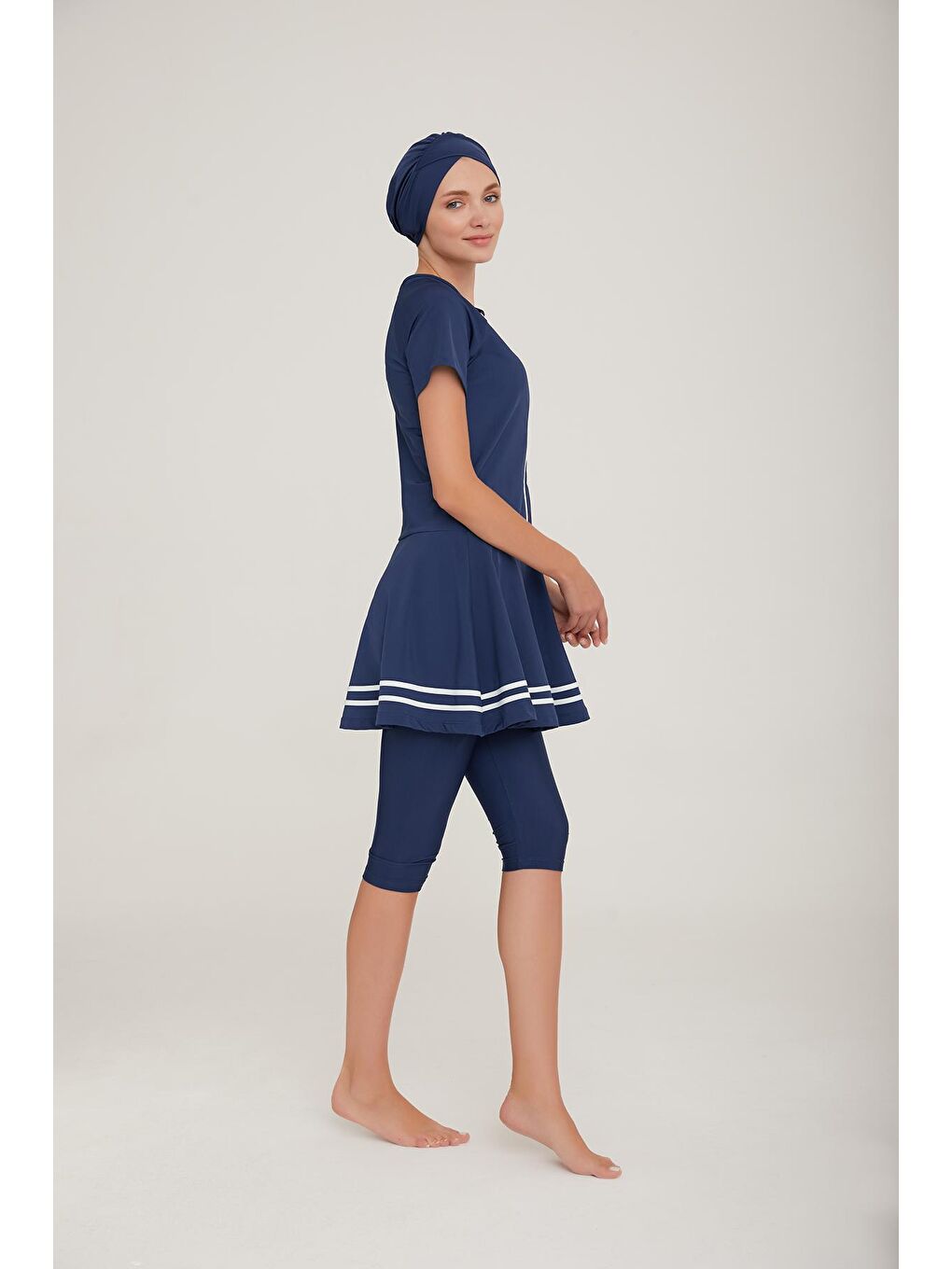 Kısa Kol Taytlı Yarı Kapalı Mayo Isabela 3900 Koyu Lacivert-3