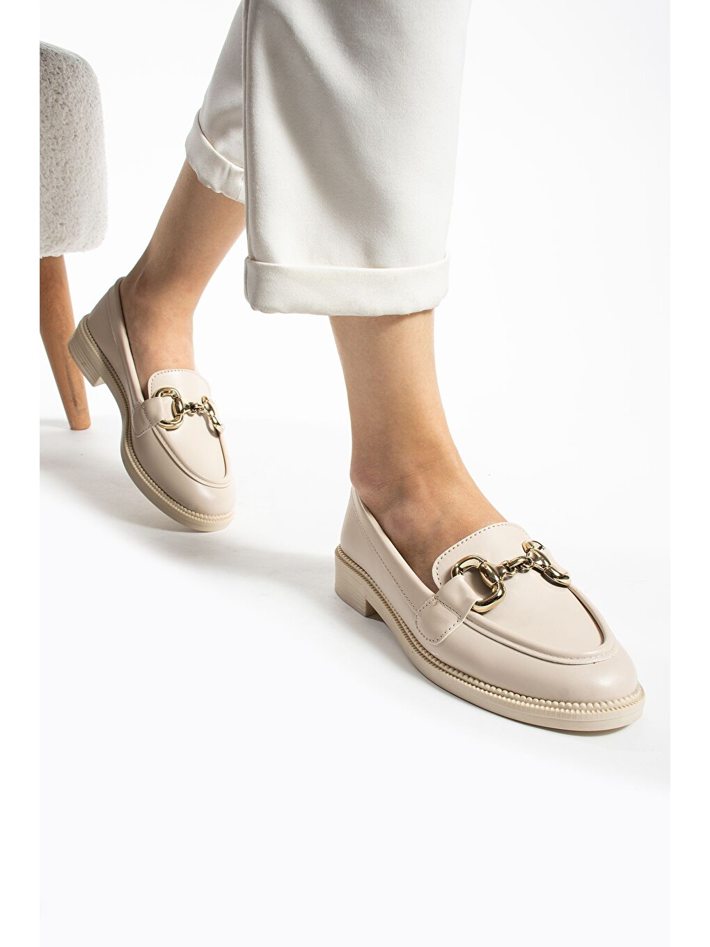 Bej Jane Kadın Loafer Makosen Casual Toka Detay Günlük Ayakkabı-1