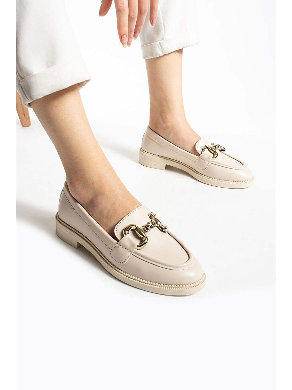 Bej Jane Kadın Loafer Makosen Casual Toka Detay Günlük Ayakkabı-3