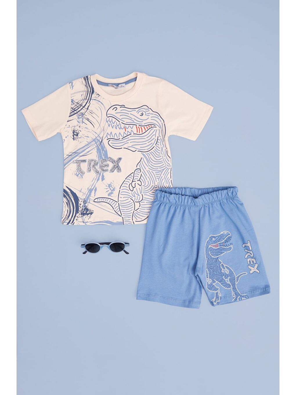 Bej %100 Pamuk Trex Baskılı Erkek Çocuk 2 Li Takım