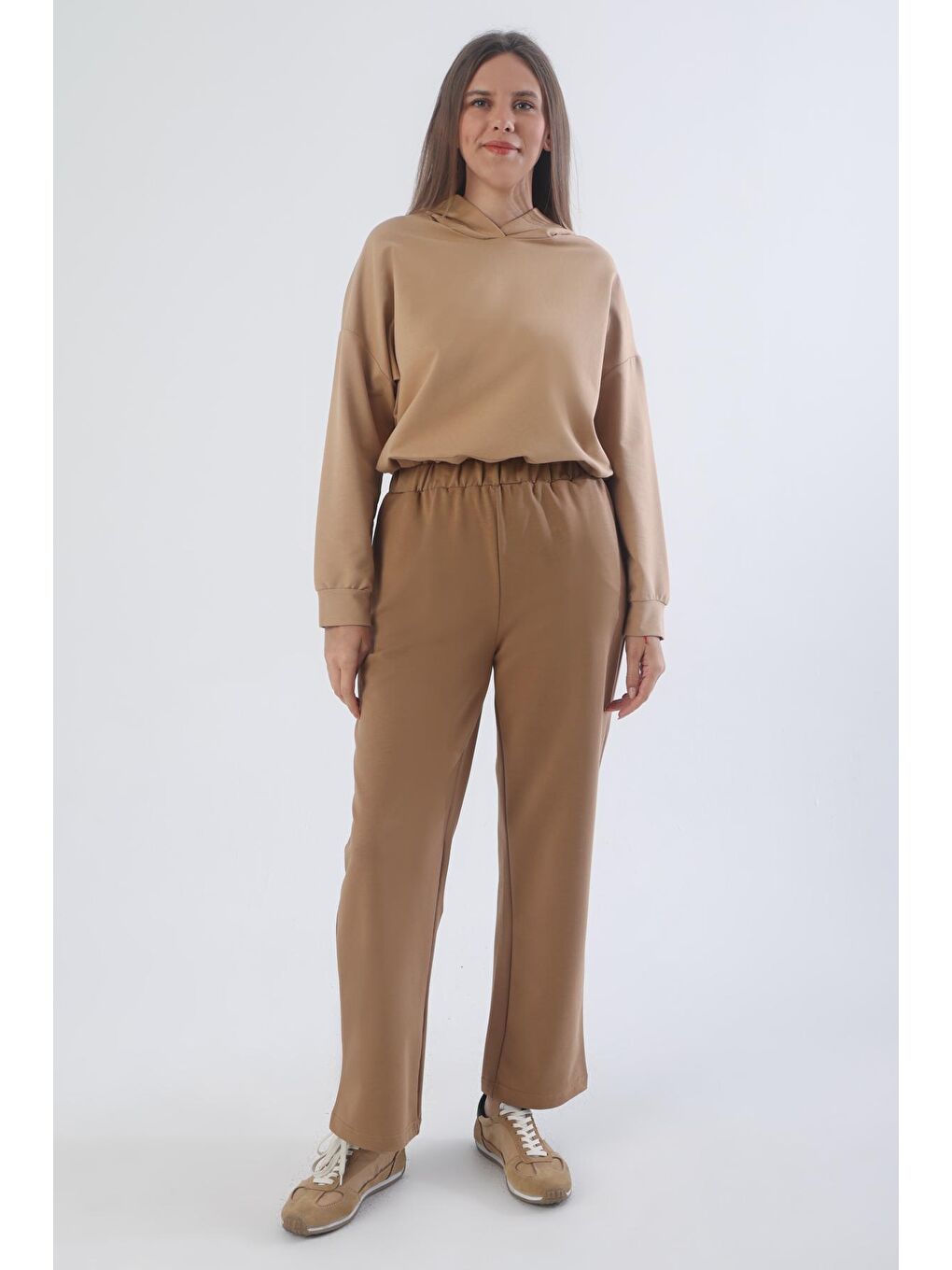 Bej Vizon Büyük Beden Lastikli Eşofman Altı-1