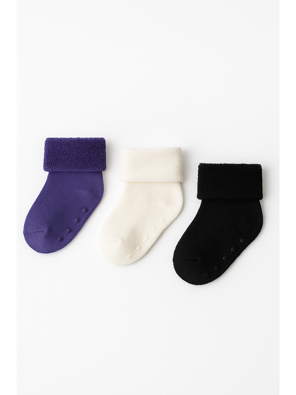 Bebek 3'Lü Havlu Soket Çorap Antrasit-Mor-Beyaz