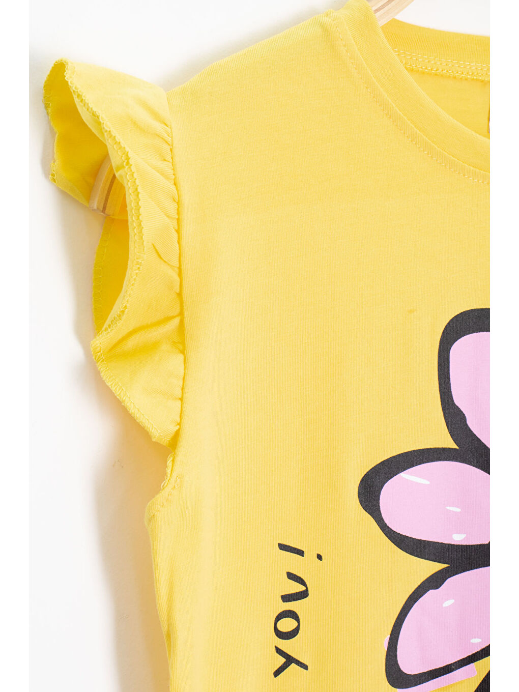 Sarı Papatya Baskılı Fırfır Detaylı Kız Çocuk Şortlu 2li Takım 20607-2