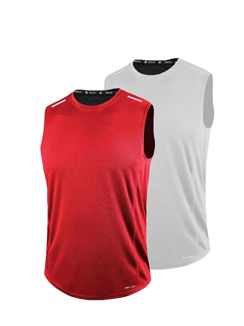 Kırmızı 2'li Erkek Nem Emici Hızlı Kuruma Teknik Performans Sporcu Sıfır Kol T-shirt