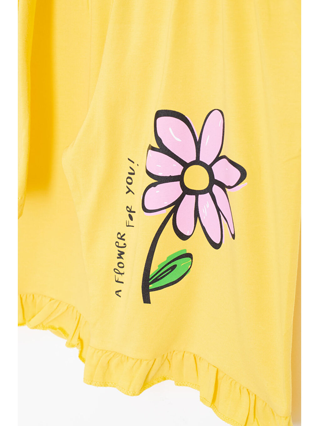 Sarı Papatya Baskılı Fırfır Detaylı Kız Çocuk Şortlu 2li Takım 20607-3