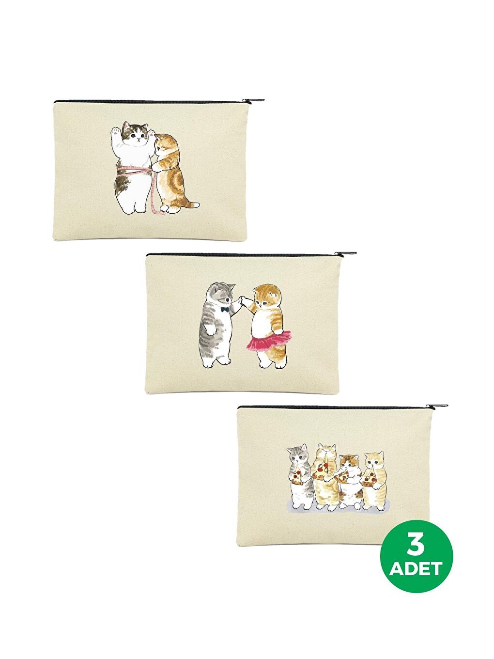 Bagg 3'lü Kedi Serisi Baskılı Kanvas Clutch