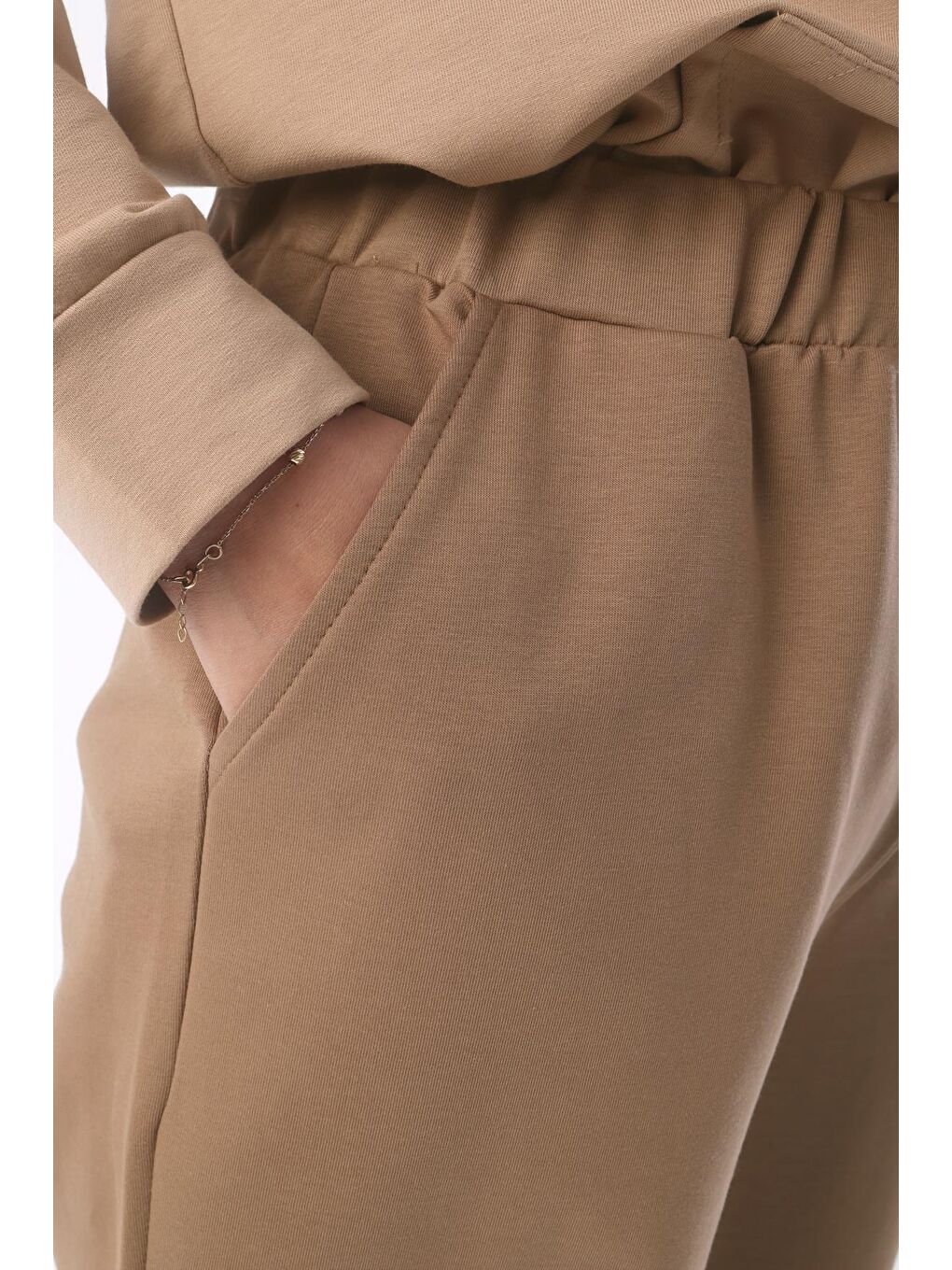 Bej Vizon Büyük Beden Lastikli Eşofman Altı-4