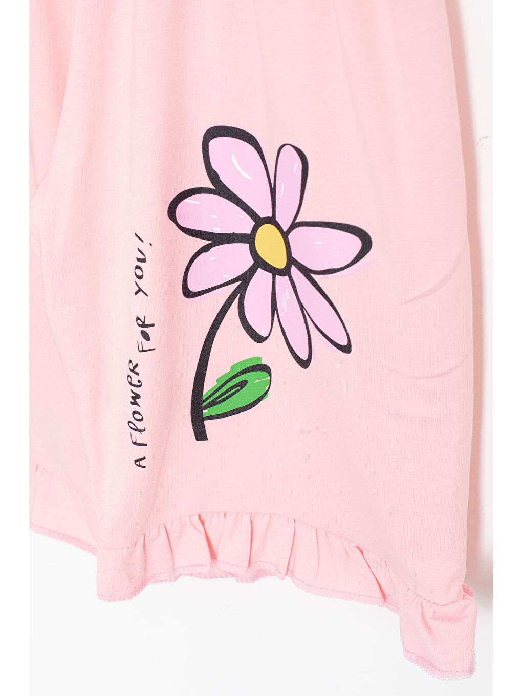 Pembe Somon Papatya Baskılı Fırfır Detaylı Kız Çocuk Şortlu 2li Takım 20603-3