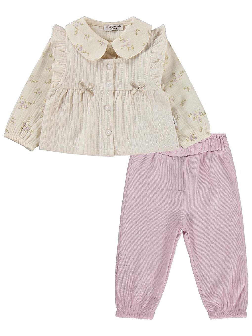 Lüks Müslin Gömlek Yelek 3 lü 6-18 Ay Takım - Pembe 6-9 Ay