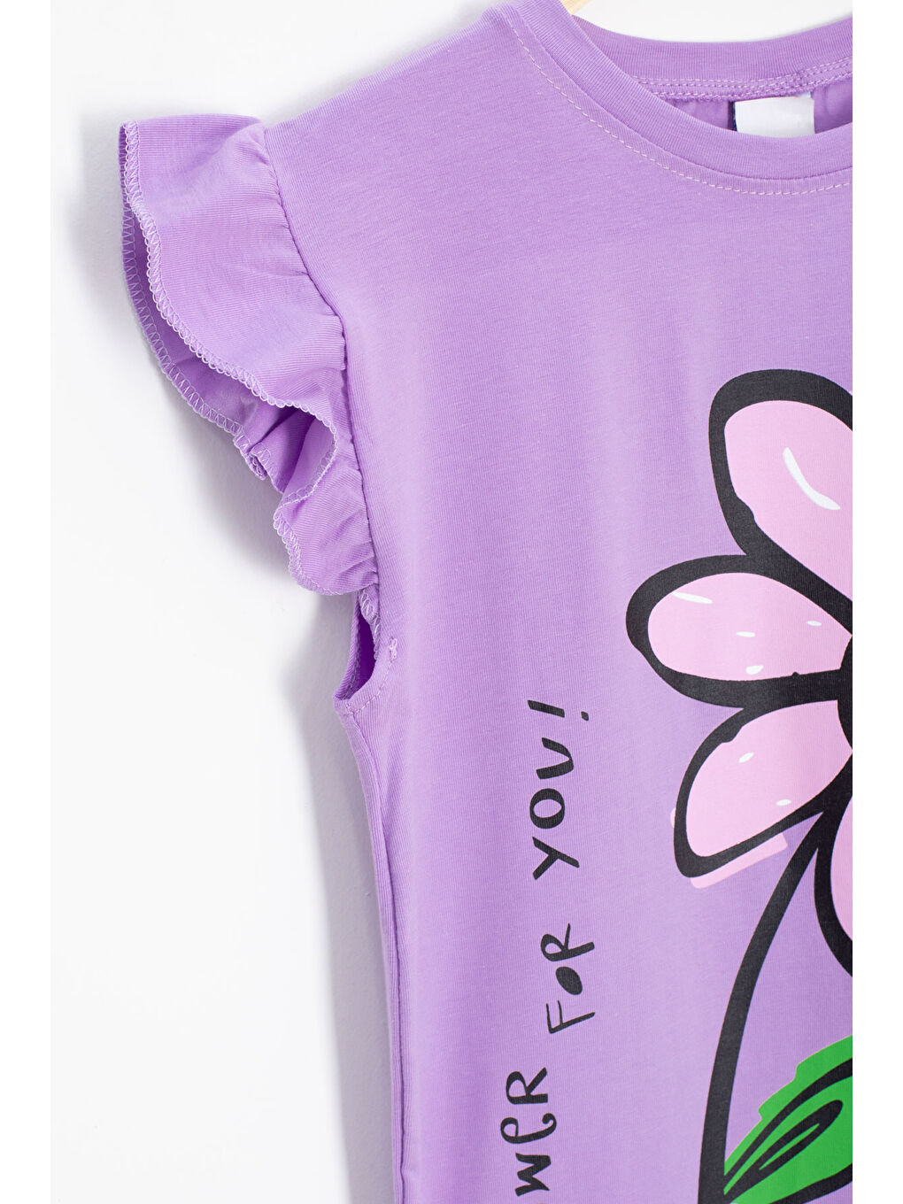 Lila Papatya Baskılı Fırfır Detaylı Kız Çocuk Şortlu 2li Takım 20604-2