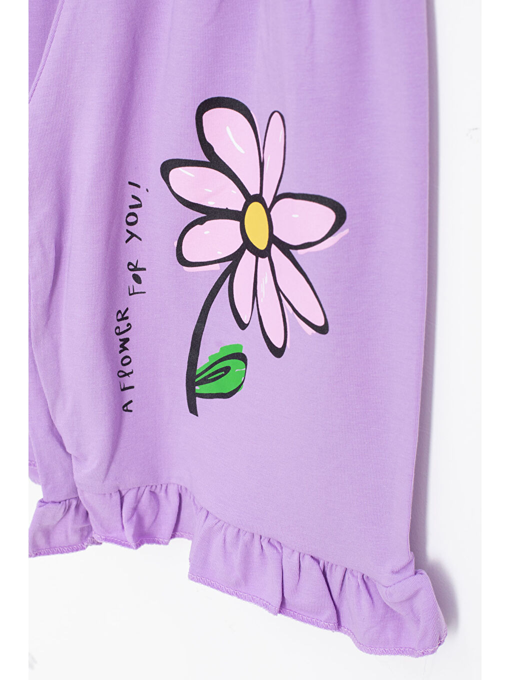 Lila Papatya Baskılı Fırfır Detaylı Kız Çocuk Şortlu 2li Takım 20604-3