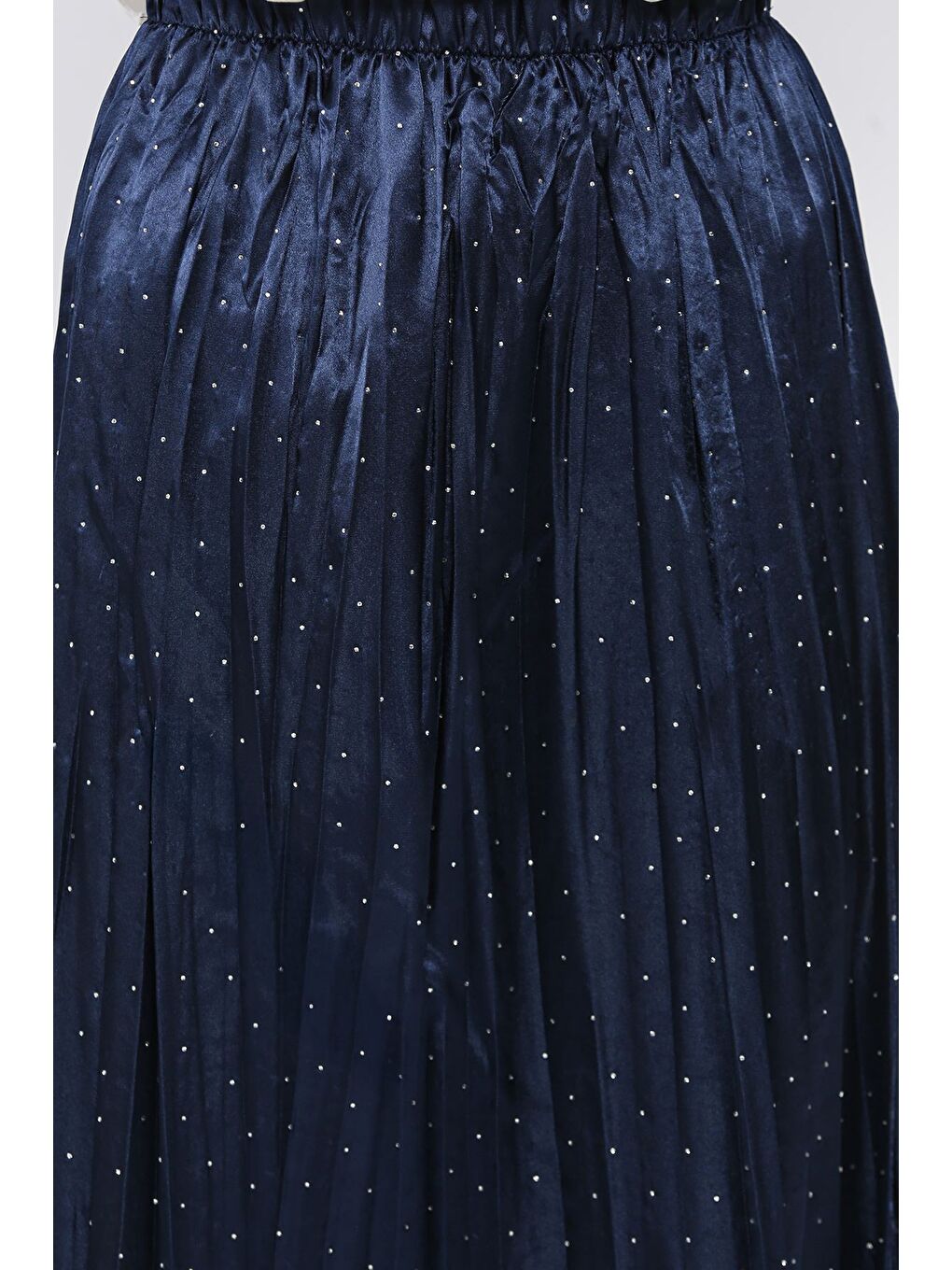 Lacivert Bel Lastikli Taşlı Tesettür Etek-6