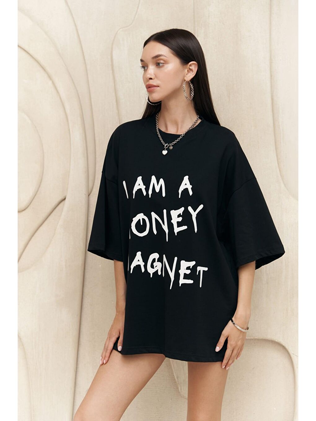 Mai Collection Money Magnet Siyah Oversize T-Shirt