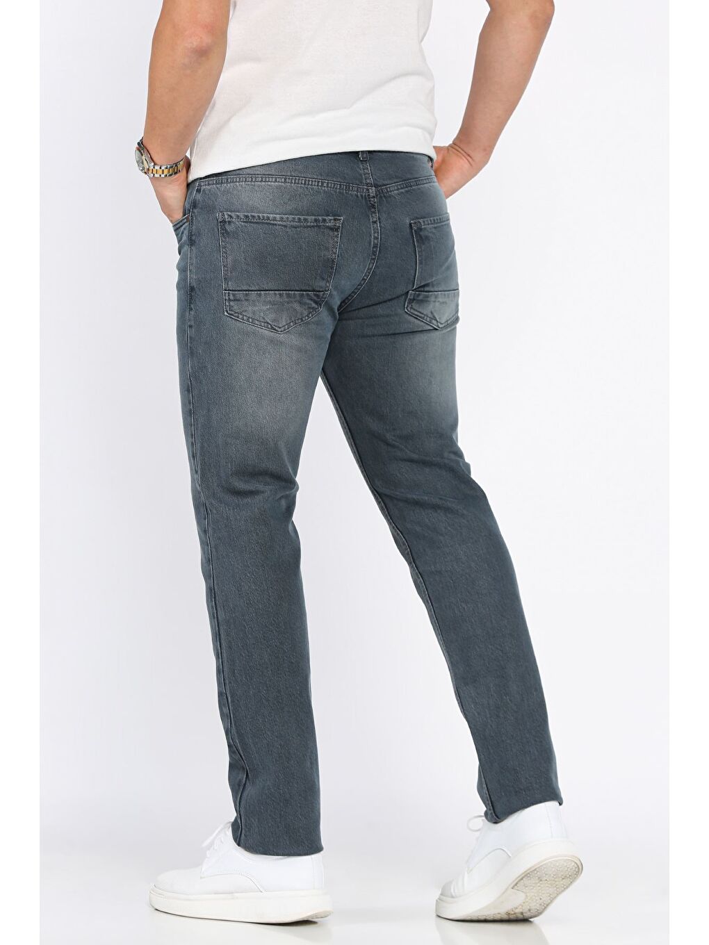 Gri Erkek Elastanlı Fermuarlı Jean Pantolon-2