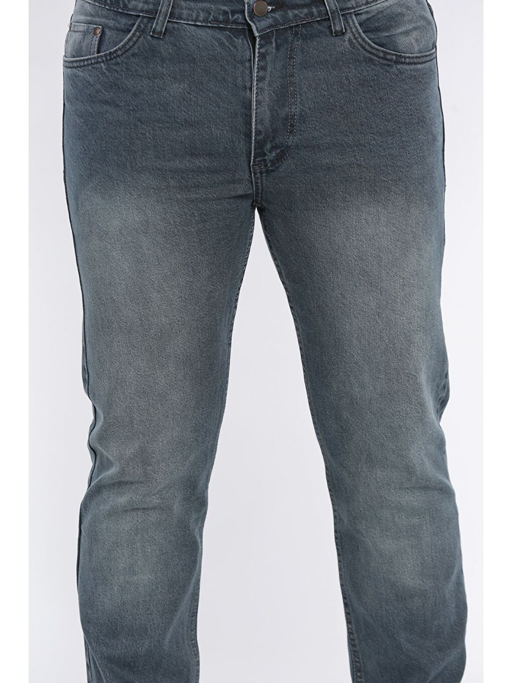 Gri Erkek Elastanlı Fermuarlı Jean Pantolon-3