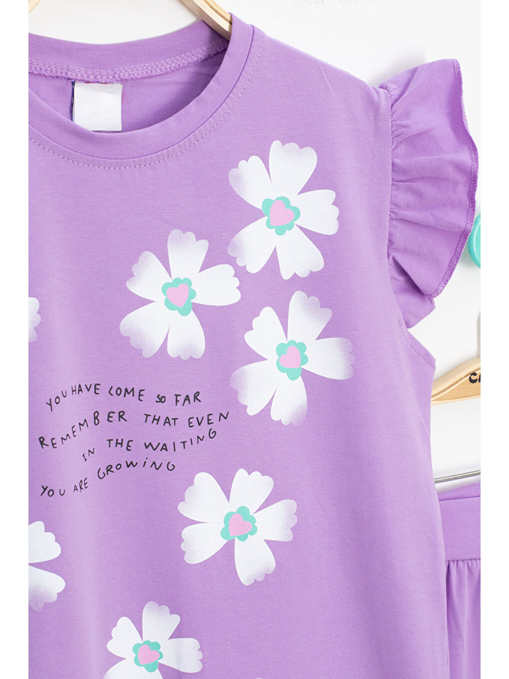 Lila Çiçek Desenli Fırfır Detaylı Kız Çocuk Şortlu Takım 20595-1