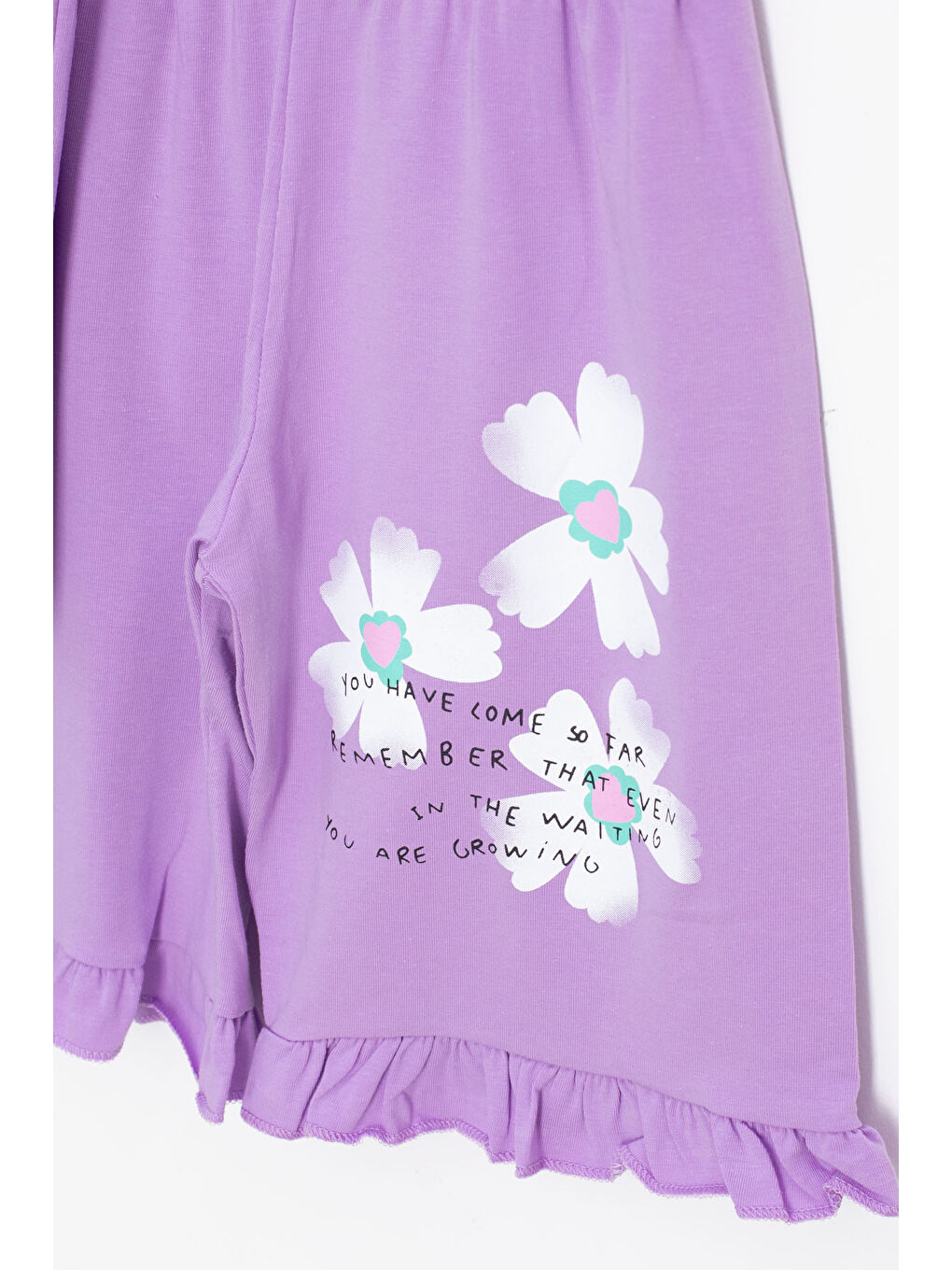 Lila Çiçek Desenli Fırfır Detaylı Kız Çocuk Şortlu Takım 20595-3