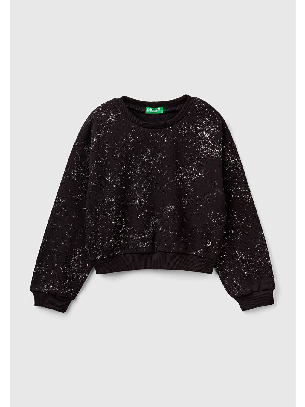 Kız Çocuk Siyah Tamamı Yıldız Tozu Baskılı Düşük Omuz Oversize Sweatshirt