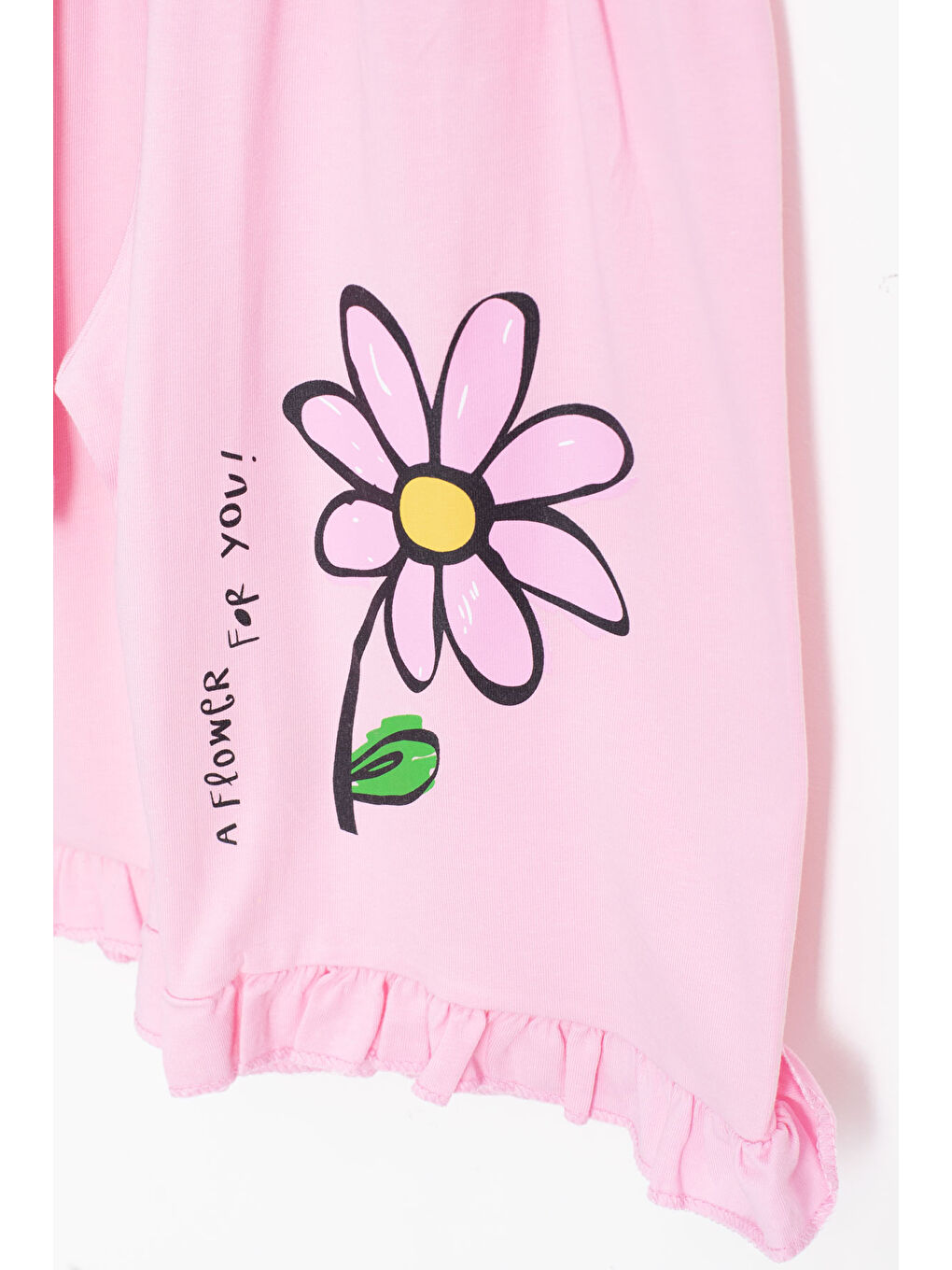 Pembe Papatya Baskılı Fırfır Detaylı Kız Çocuk Şortlu 2li Takım 20602-3