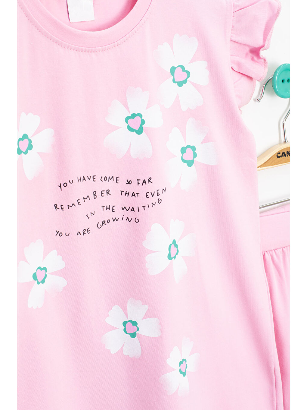 Pembe Çiçek Desenli Fırfır Detaylı Kız Çocuk Şortlu Takım 20598-1