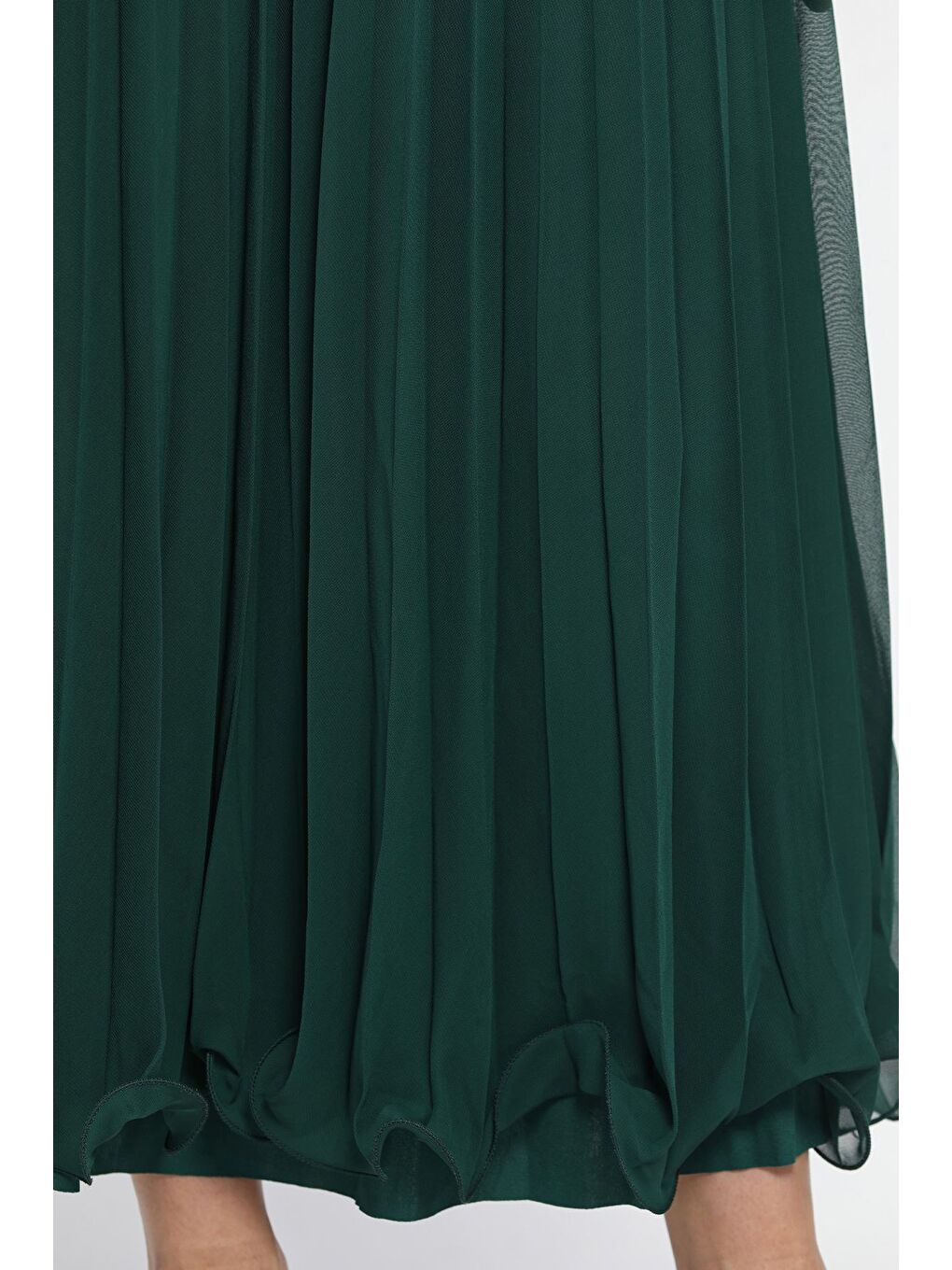 Yeşil Pileli Şifon Tesettür Etek-9