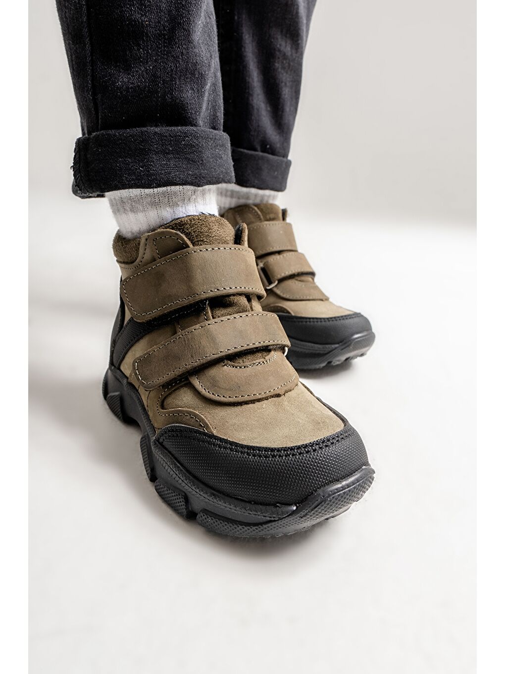 Erkek Çocuk Haki Hakiki Deri Anatomik Günlük Bot-1