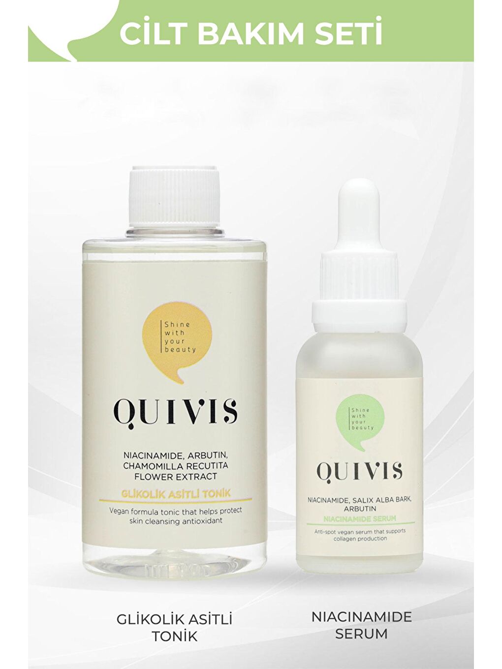 quivis Renksiz 2’li Cilt Bakım Seti- Glikolik Asit Tonik 200ml Ve Niacinamide Serum 30ml