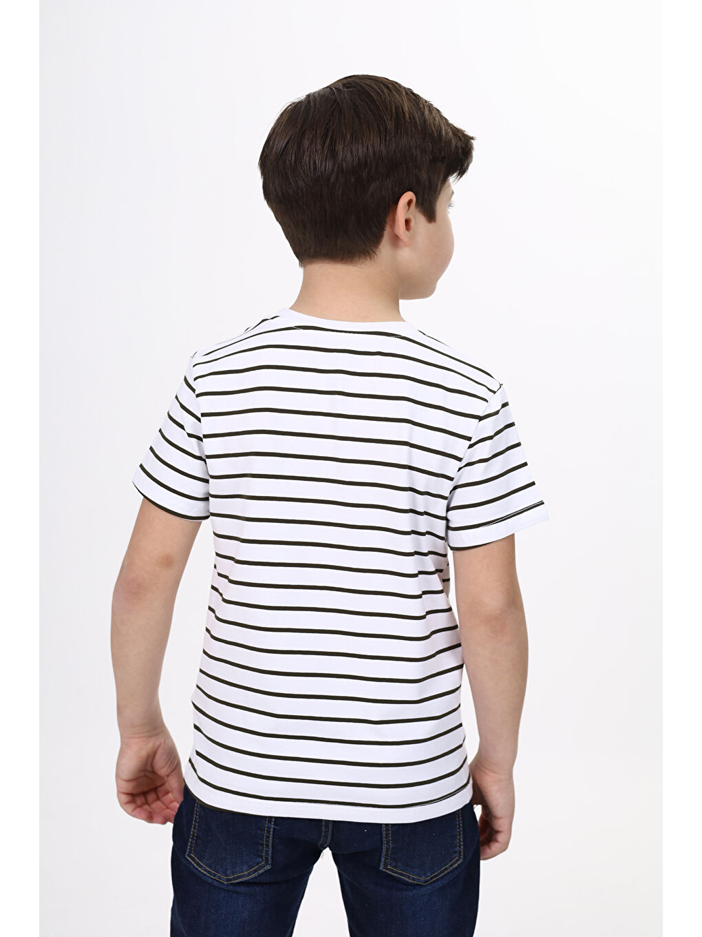 Haki Erkek Çocuk Çizgili Tişört-2