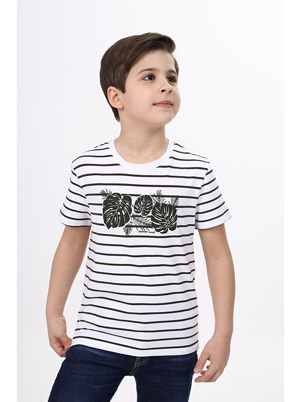 Haki Erkek Çocuk Çizgili Tişört-3