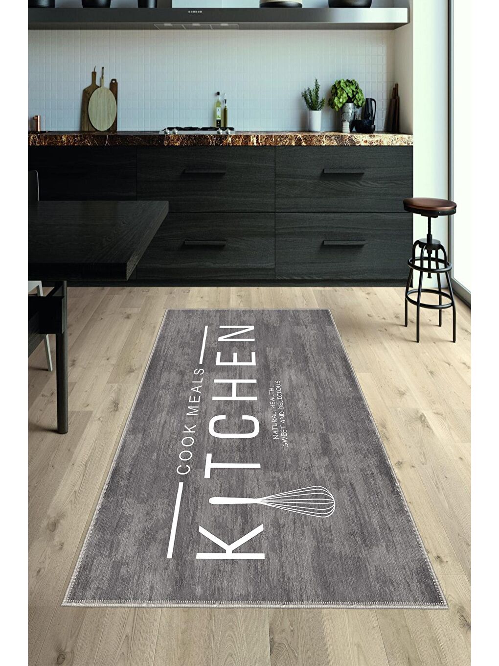 Homefesto Gri Premium Kalite, Pamuk ve Kaydırmaz Taban, Yıkanabilir, Mutfak Halısı  120 x 180 cm