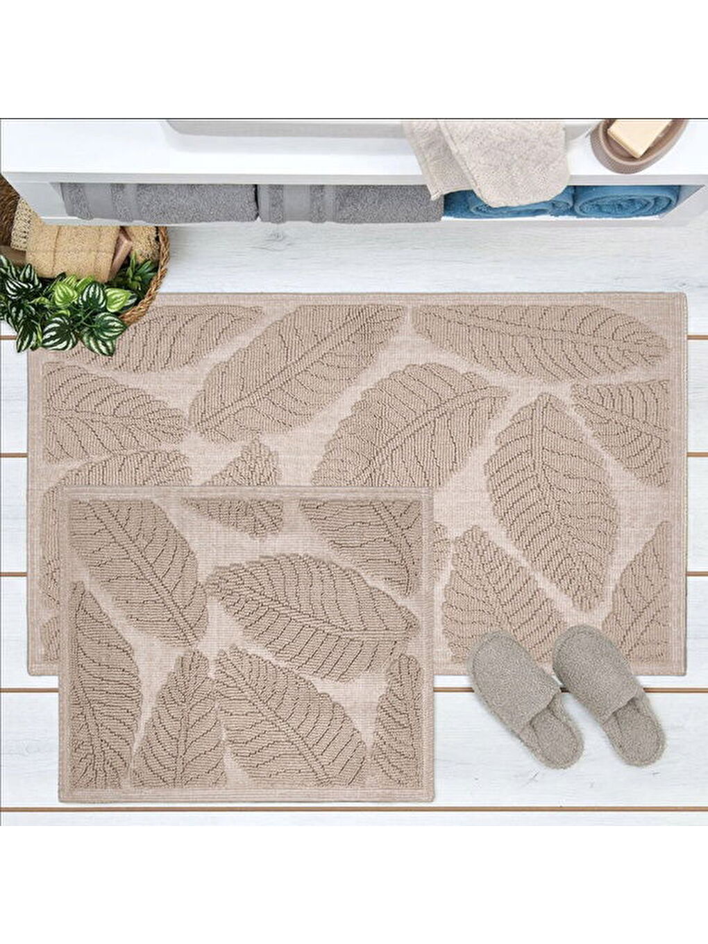 Soft Big Barg 2'li Banyo Paspası - Bej - 60x100 cm + 50x60 cm