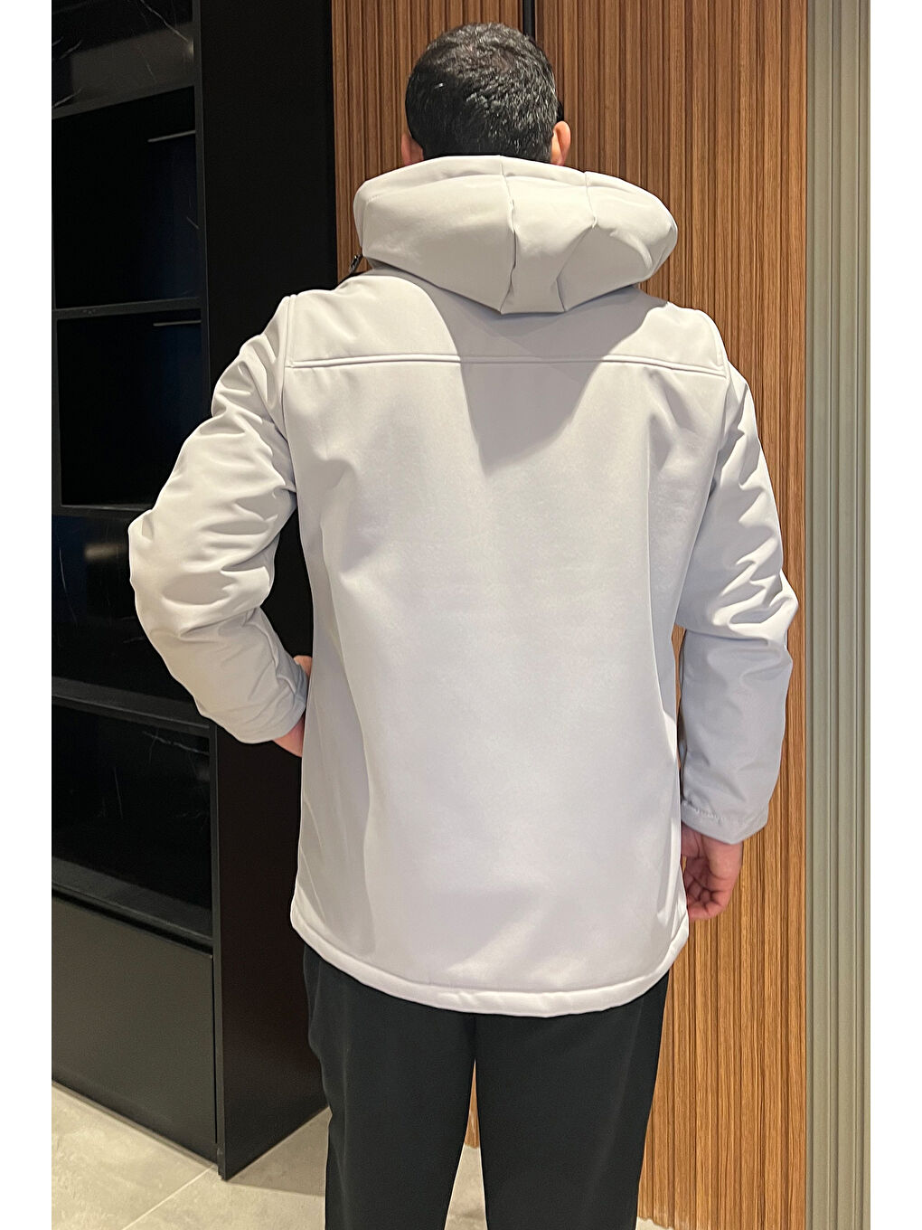 Bej Erkek Kapüşonlu İçi Pelüş Softshell Mont-3