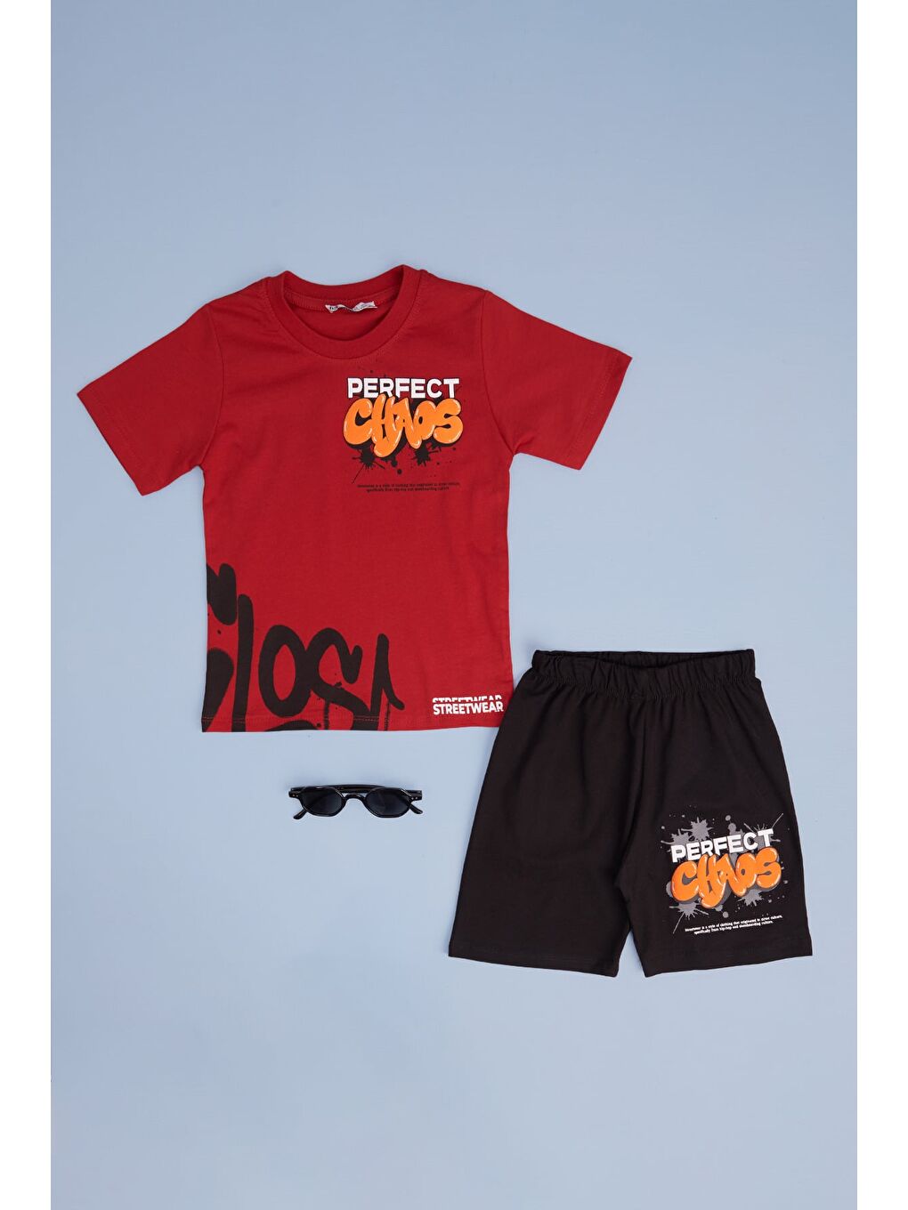 Kırmızı %100 Pamuk Perfect Chaos Baskılı Erkek Çocuk  2 Li Takım