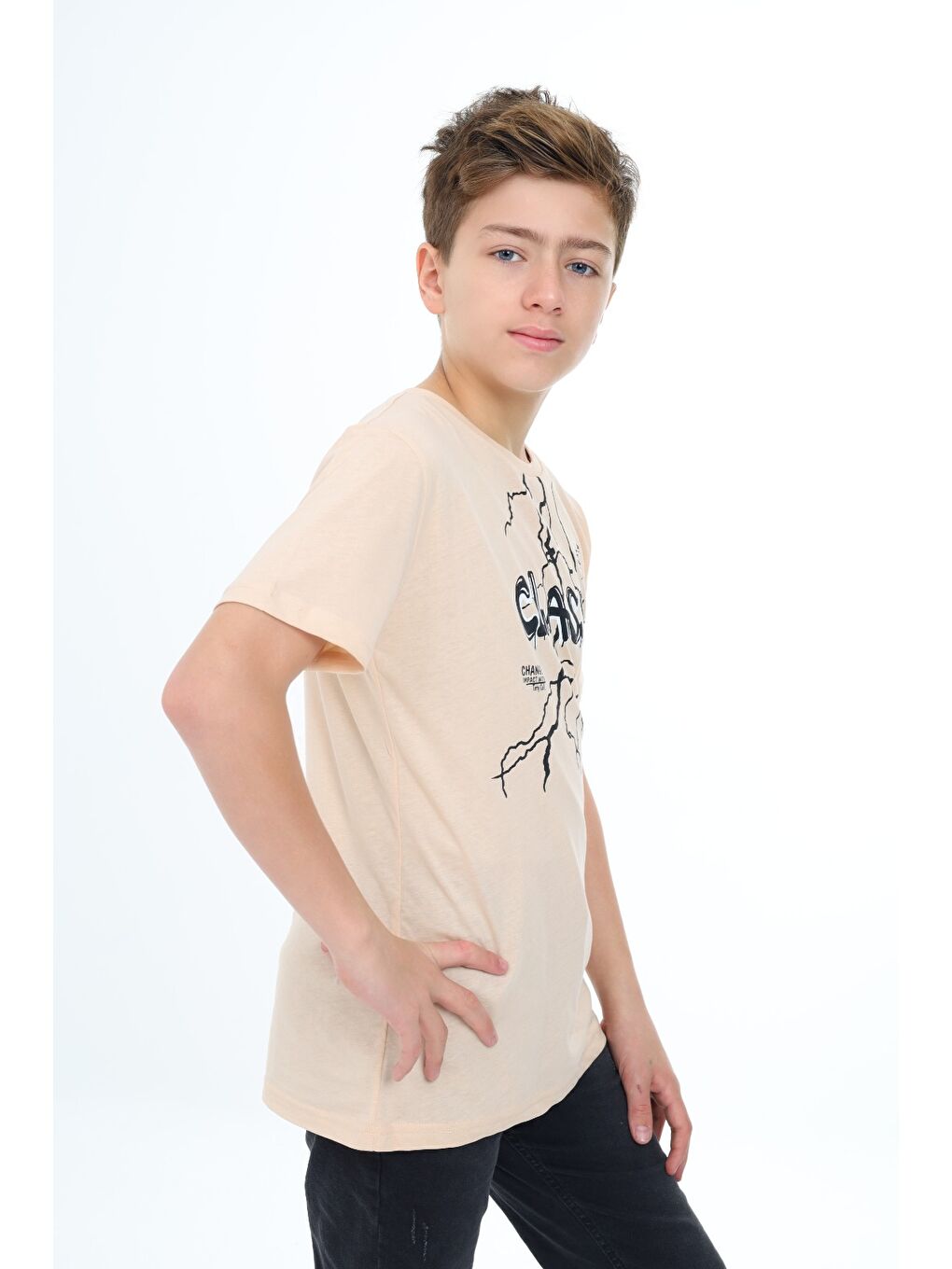 Bej Erkek Çocuk Baskılı Tişört-1