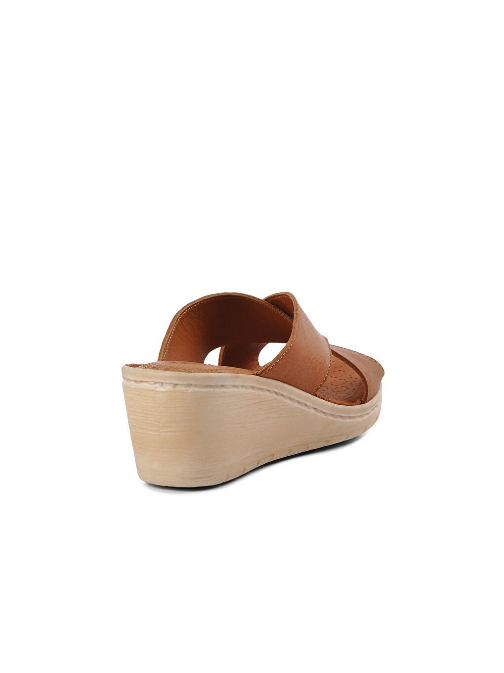 Kahverengi Taba Hakiki Deri Dolgu Topuklu Kadın Terlik 9226-3