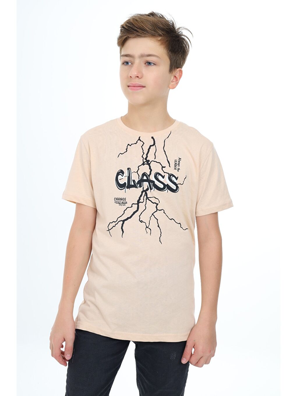 Bej Erkek Çocuk Baskılı Tişört-3