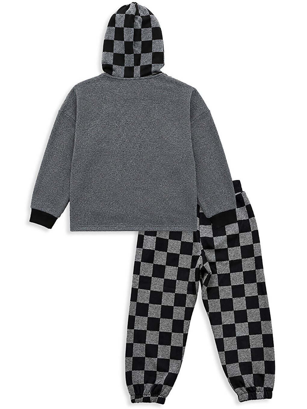 Antrasit Erkek Çocuk Eşofman Takım Damalı Kalın Kapüşonlu Sweatshirt Eşofman Altı-3