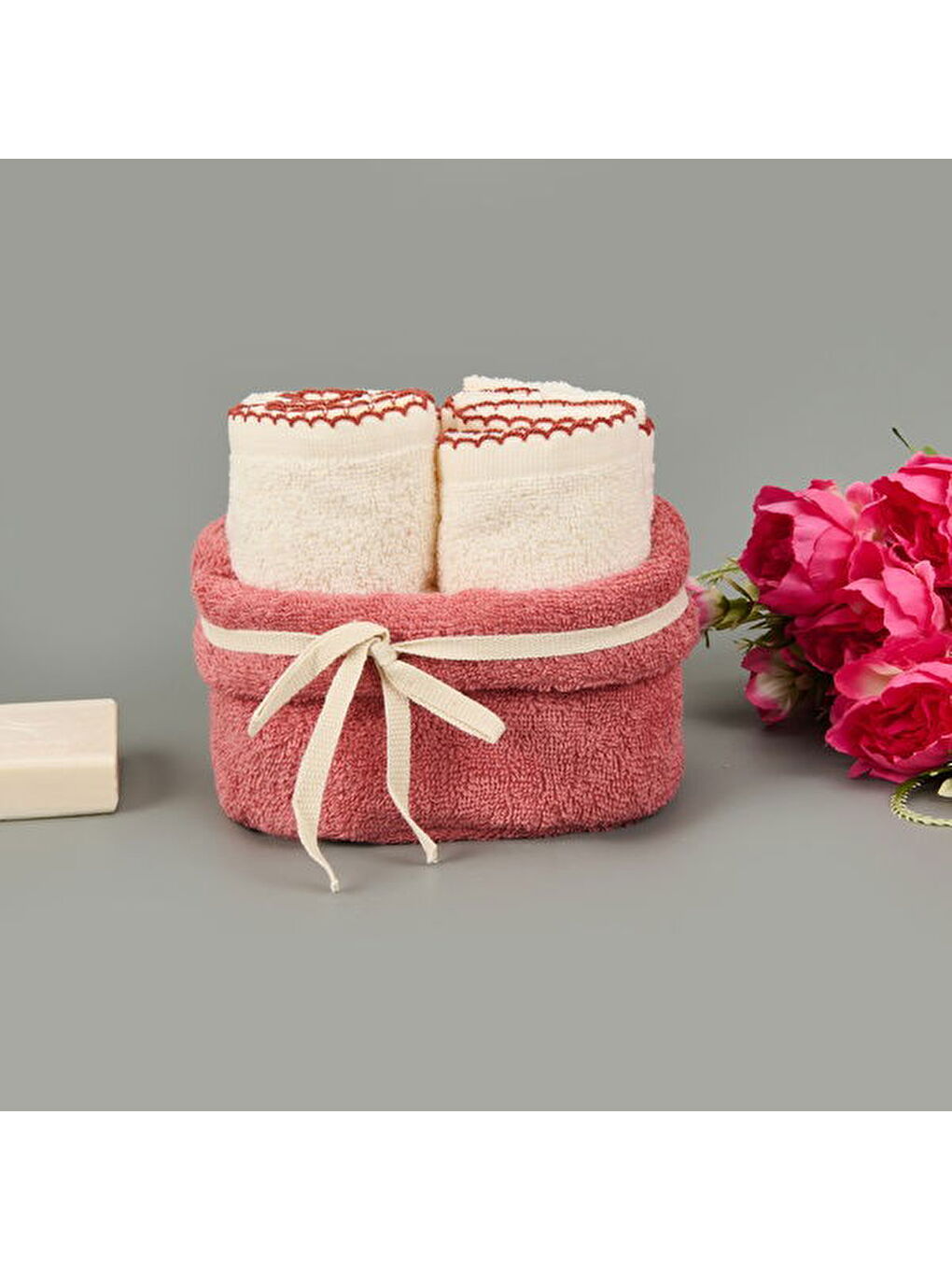 Pembe Soft Lina 4'lü Havlu Seti - Ekru / Gülkurusu - 30x40 cm