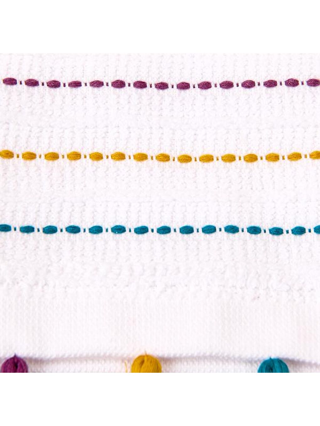 Soft Püsküllü 2'li Havlu Seti - Beyaz / Renkli - 30x30 cm-1