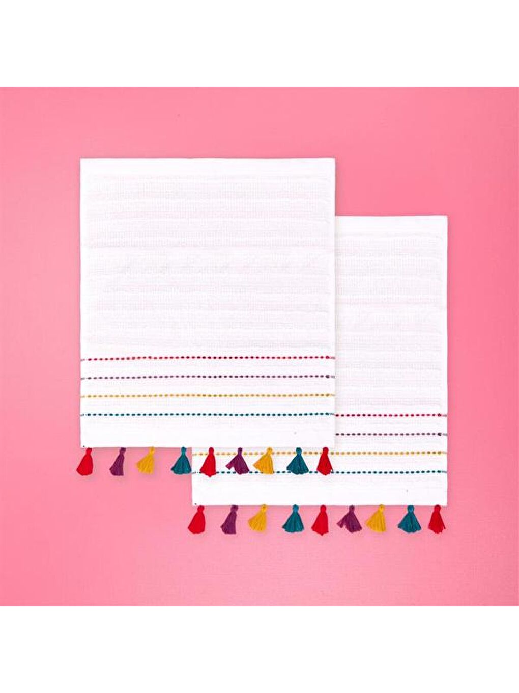 Soft Püsküllü 2'li Havlu Seti - Beyaz / Renkli - 30x30 cm-3