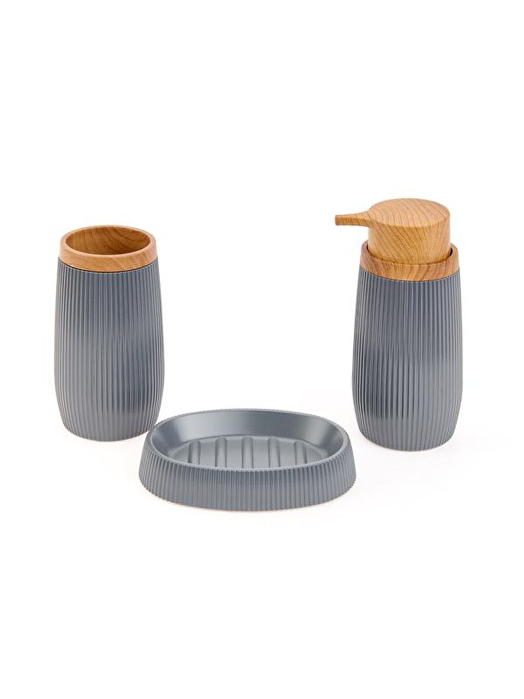 Bath Ahşap Desenli 5’li Banyo Seti - Antrasit-4