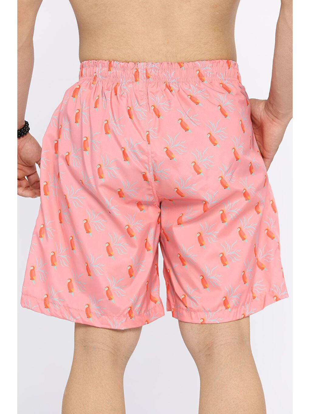 Pembe Erkek Bel Lastikli Dijital Baskılı Deniz Şortu-1