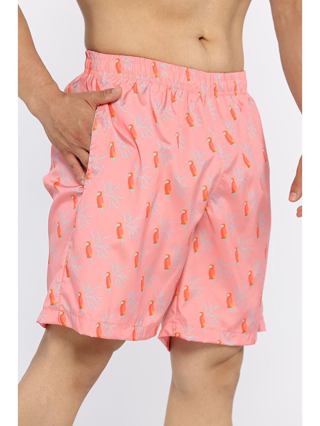 Pembe Erkek Bel Lastikli Dijital Baskılı Deniz Şortu-2