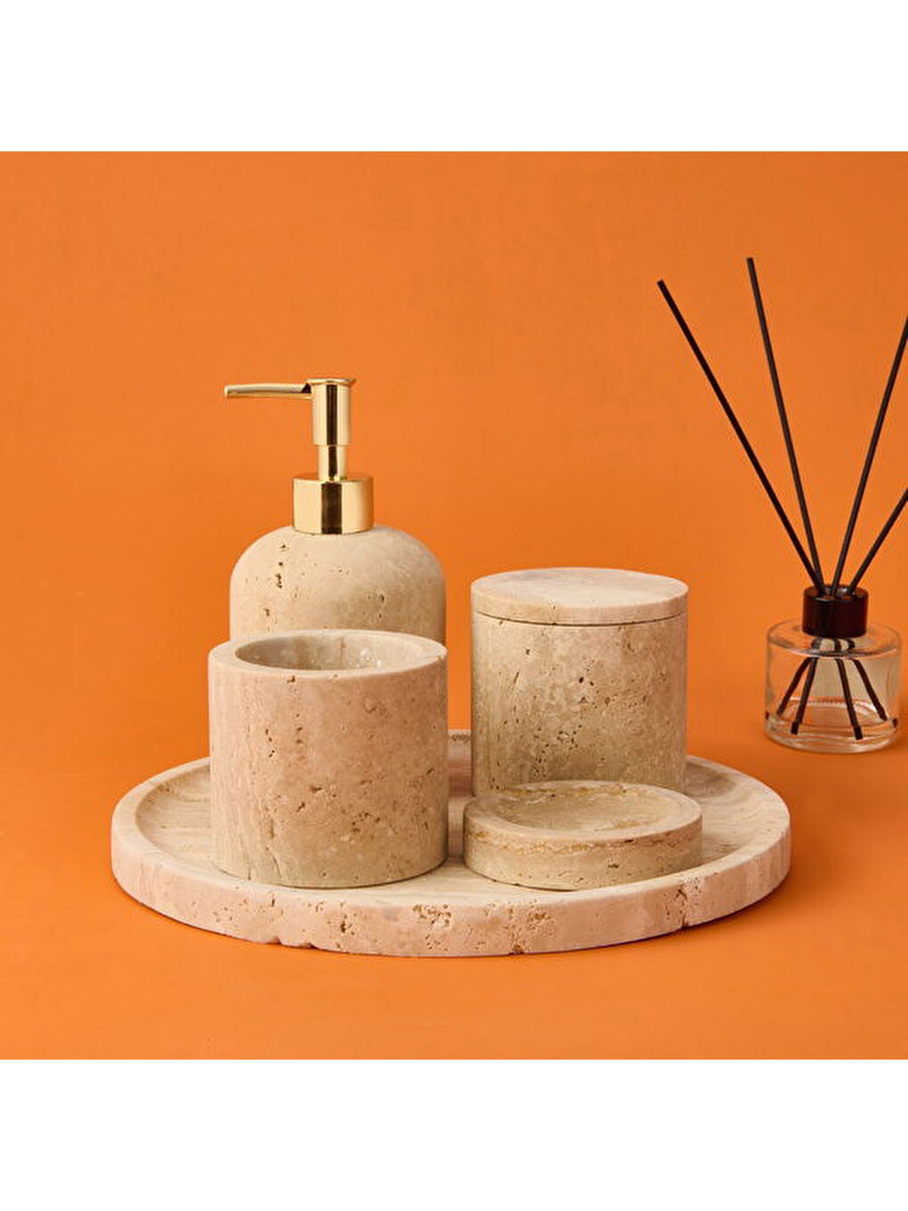 Karışık Bath 5'li Banyo Seti - Traverten-3