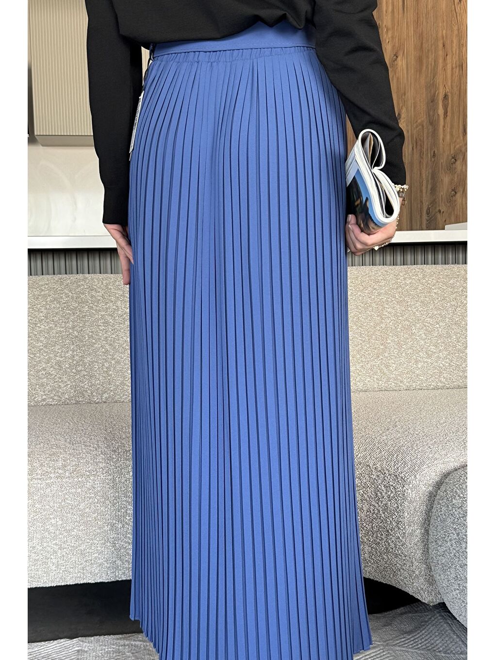 İndigo Kemerli Pileli Tesettür Etek (s,m,l,xl Uyumludur)-6