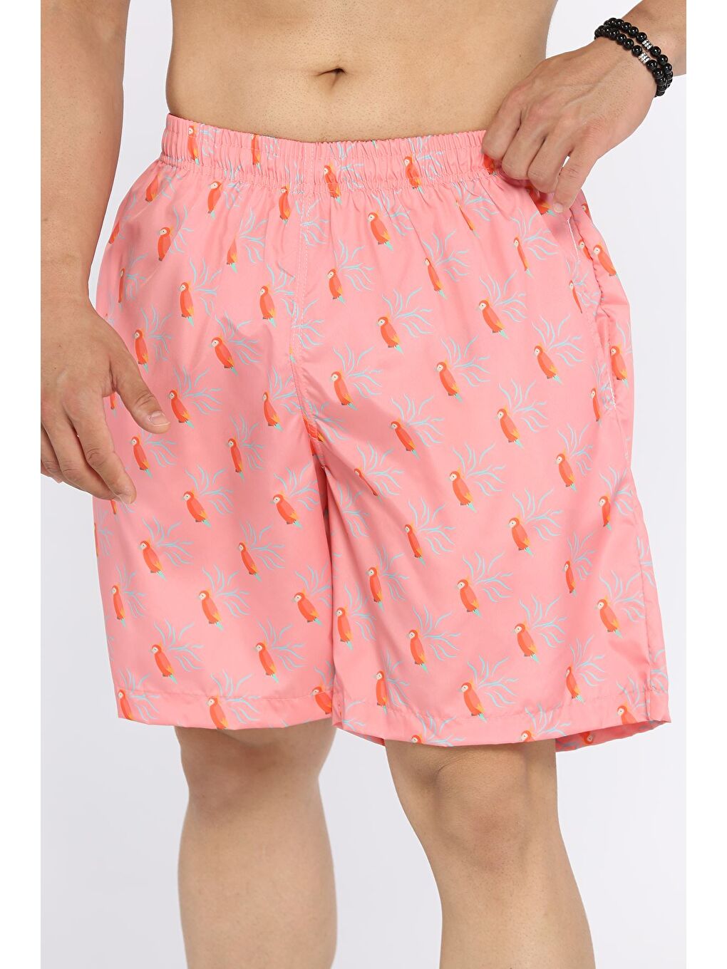 Pembe Erkek Bel Lastikli Dijital Baskılı Deniz Şortu-3