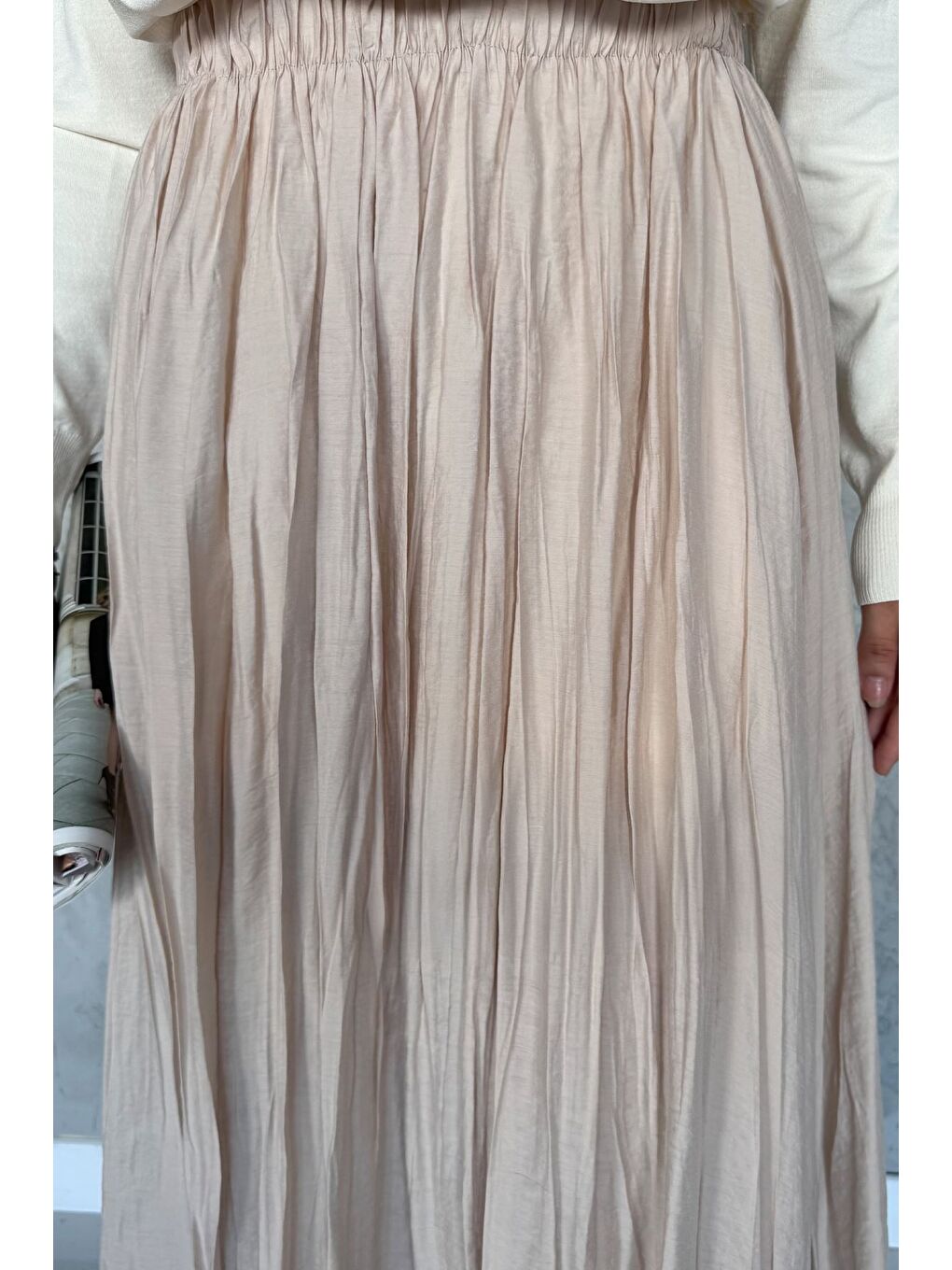 Bej Bel Lastikli Tesettür Etek-4