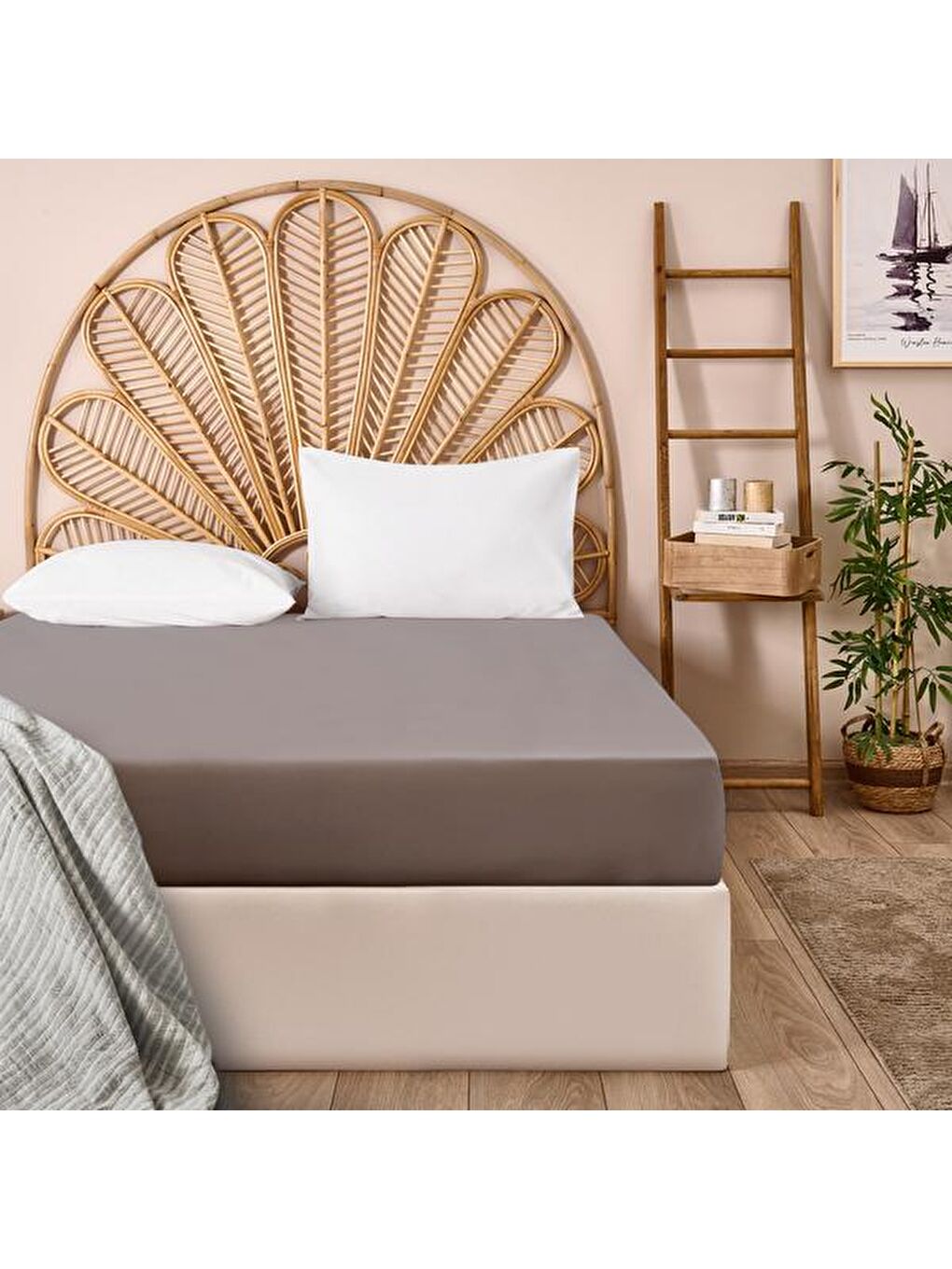 Soft Çift Kişilik Lastikli Çarşaf - Kahverengi - 160x200 cm