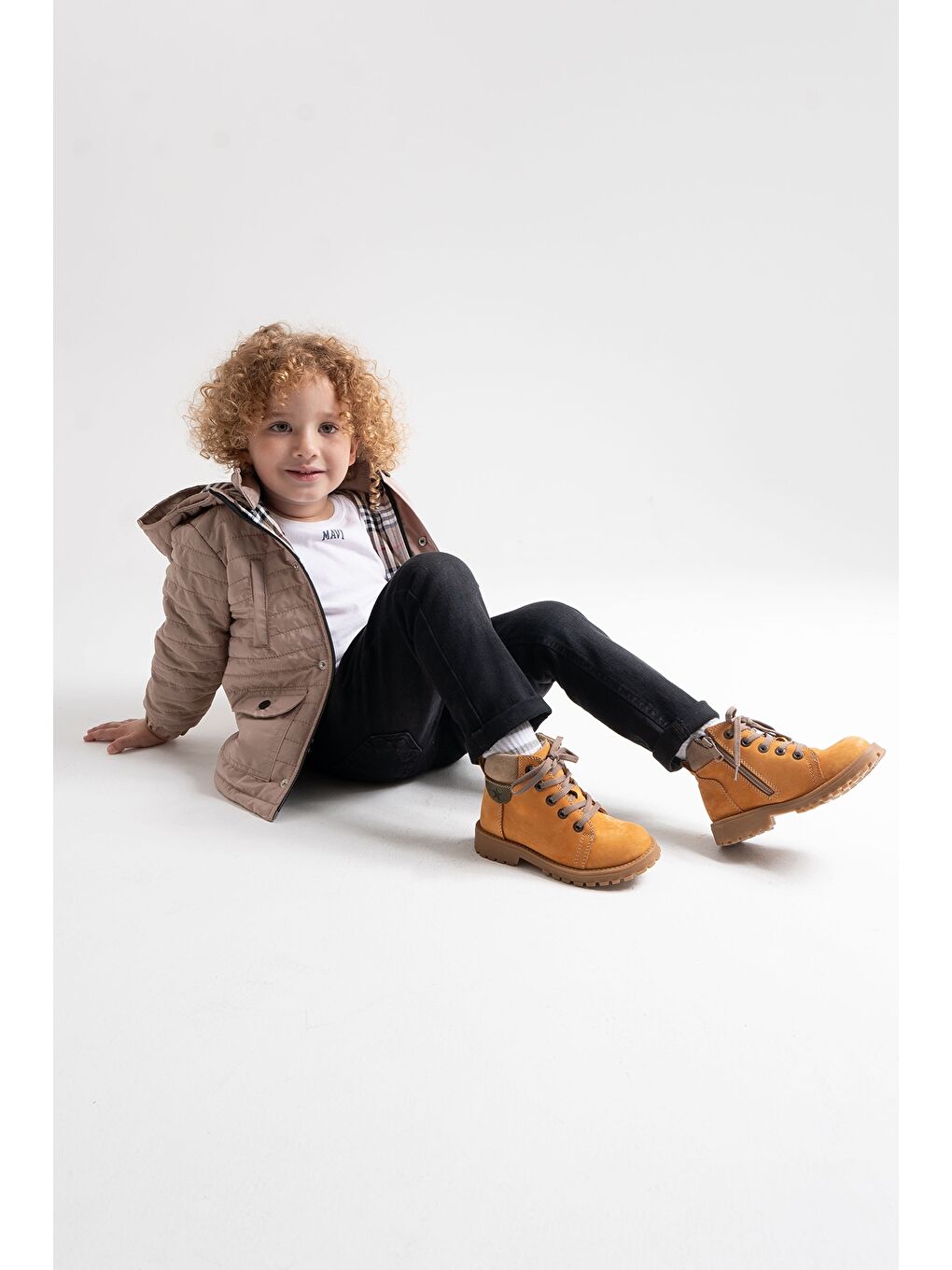 Mavi Erkek Çocuk Sarı Hakiki Deri Anatomik Günlük Bot-1