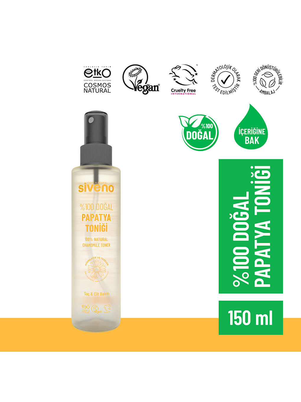 %100 Doğal Papatya Suyu Aydınaltma Etkili Arındırıcı Rahatlatıcı Saç ve Cilt Toniği 150 ml